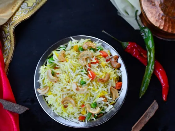 Minty cashew Basmati rice, a healthy, flavorful Ayurvedic vegetarian dish that's vegan, nutritious, and refreshing.